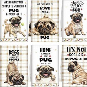 6 Pcs Pug Dog Kitchen Towels Gifts for Pug Lovers